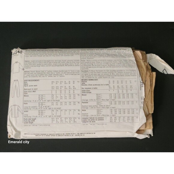 Vtg Simplicity 8340 Sung Sport Misses’ Jacket Pants Blouse Pattern Sz 8 UnCut - Picture 6 of 8